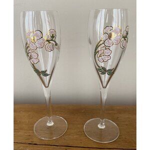 2 Perrier-Jouet Belle Epoque Hand Painted Fleur Champagne Flutes